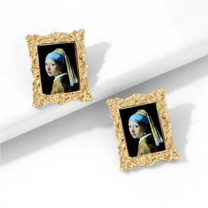 NWOT Tiny Oil Painting Earrings Girl with a Pearl Earring